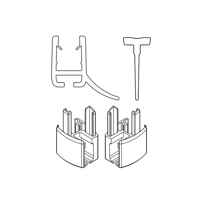 HSK Exklusiv E85059-5-01 2x horizontaal afdichtingsprofiel gehoekt met inschuifrubber (200cm, hoogte 14,5mm) en eindkapjes alu mat zilver