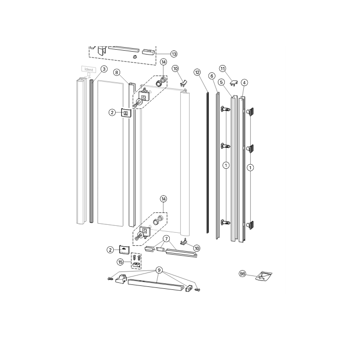 Huppe 1002, 054234 drain profile for revolving door with fixed part for side wall