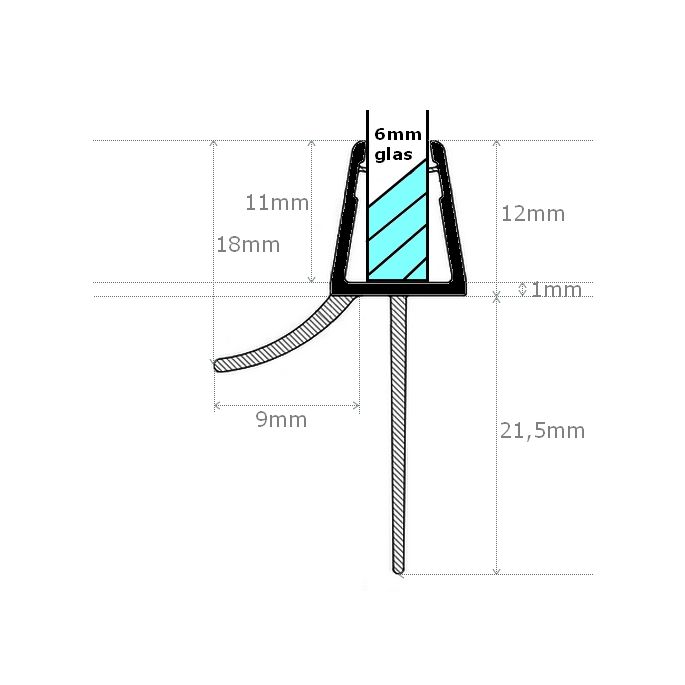 Exa-Lent Universal DS642006 mat zwart doucheprofiel 1 flap 1 flapje 200cm - 6mm