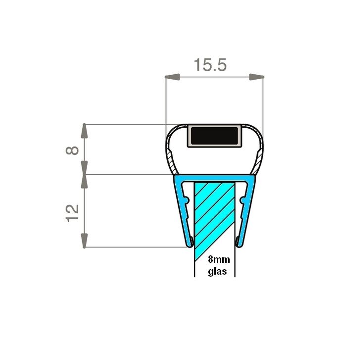 Exa-Lent Universal Probenstück Duschgummi Typ DS22 - 2cm Länge und passend für Glasdicke 8mm - Magnet gerade
