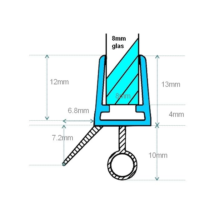 Exa-Lent Universal monsterstukje doucherubber type DS03 - 2cm lengte en geschikt voor glasdikte 8mm - 1 flapje 1 rondje