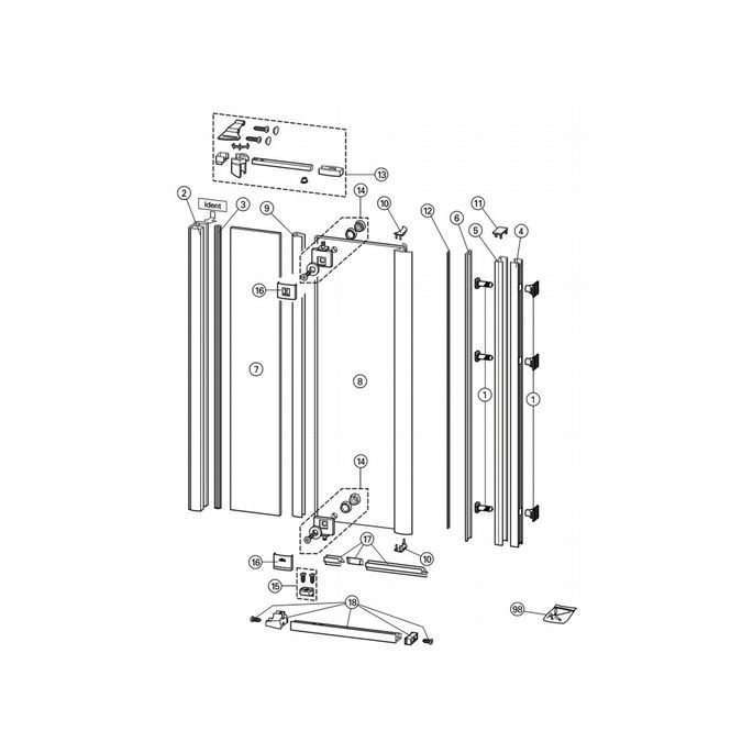 Huppe 1002, 054990 verticale afdichtingsstrip