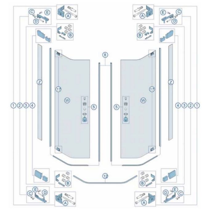 Sphinx Vision-A 2536970 kunststof profielen voor vijfhoek 2-delig met draaideuren 90