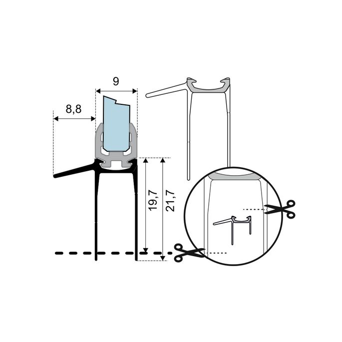 Duka GUMD498-E lang afdichtprofiel 100cm transparant, 8mm