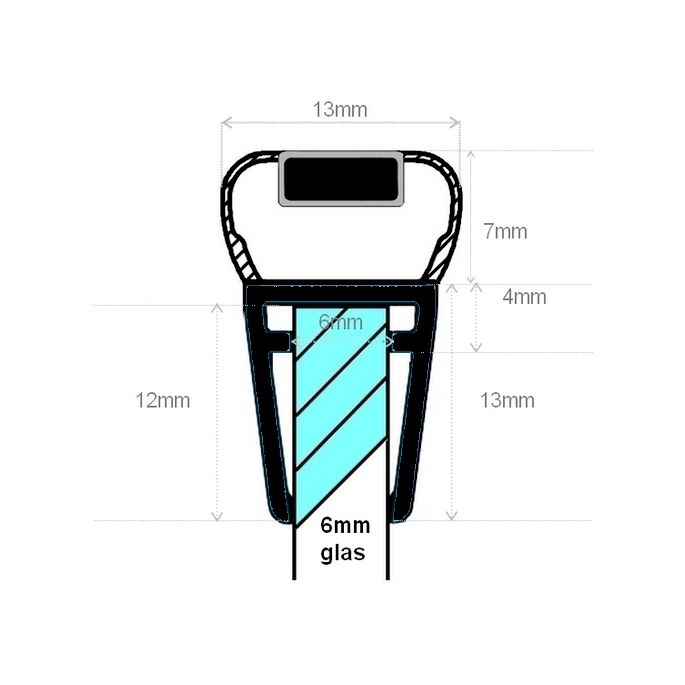 Exa-Lent Universal DS672006 mat zwart doucheprofiel magneet recht (per stuk) 200cm 6mm