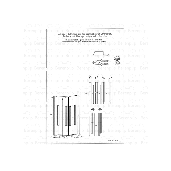 Koralle Joop! S8L42021 ( L42021 ) ( 2537298 ) compleet strippenset voor hoekdouche 2-delig