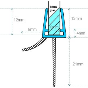 Exa-Lent Universal DS051006 - G06207100 helder doucheprofiel 1 flap 1 flapje 100cm - 6mm