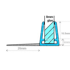 Exa-Lent Universal monsterstukje doucherubber type DS09 - 2cm lengte en geschikt voor glasdikte 8mm - 1 flap horizontaal