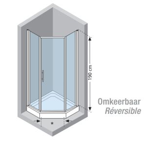 Novellini Lunes Lunespg120-1K vijfhoek douchewand 120x90 helder chroom (OUTLET)