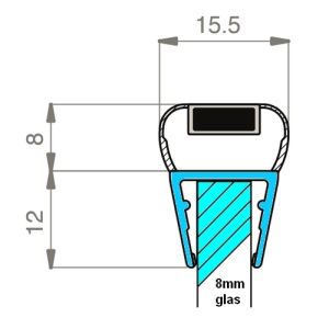 Exa-Lent Universal monsterstukje doucherubber type DS22 - 2cm lengte en geschikt voor glasdikte 8mm - magneet recht