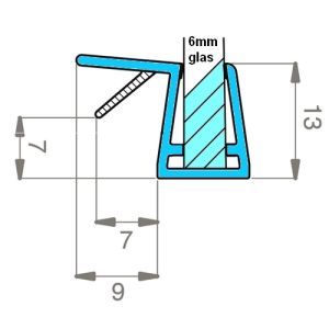 Exa-Lent Universal monsterstukje doucherubber type DS46 - 2cm lengte en geschikt voor glasdikte 6mm - aanslagprofiel 1 flapje